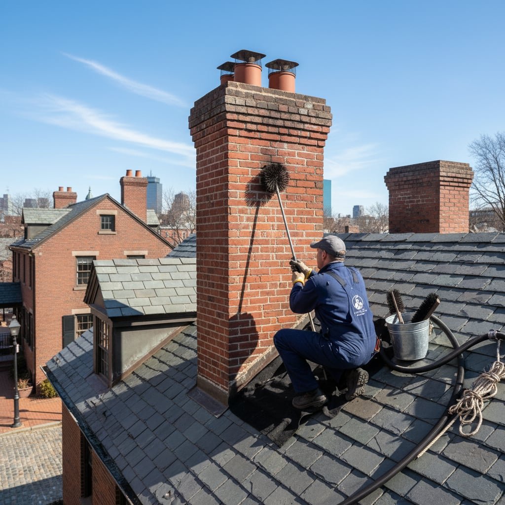 Charles Chimney Sweep team working on chimney